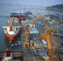 Cranes and ships at a port in South Korea