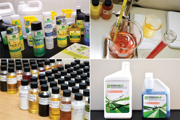 Green products from Renewable Lubricants (left, top right) and Amyris (bottom right) 