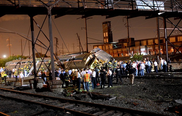Eight people died and over 200 were hurt when an Amtrak derailed at 100 mph on a curve in Philadelphia. (source:ddp USA/REX Shutterstock)
