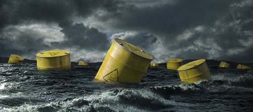 Image 3752381a Photographer Blend Images/REX Shutterstock VARIOUS Oil Barrels Floating In Stormy Sea, London, London, Uk 17 Nov 2013 