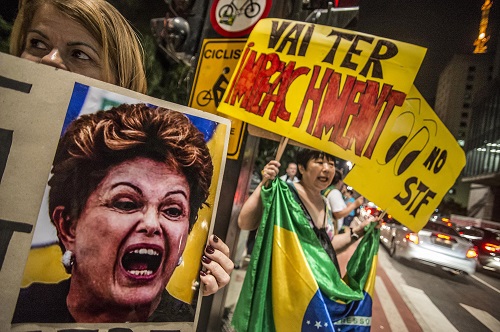 Photographer Cris Faga/ZUMA Wire/REX/Shutterstock Demonstrators protest the impeachment of President Rousseff, Sao Paulo, Brazil - 14 Apr 2016 Protesters 14 Apr 2016