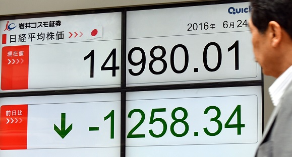 Japanese Shares 27 June 20 Japanese shares tumble with the 225-issue Nikkei Stock Average falling on the Tokyo Stock Exchange market, after Britain voted to leave the European Union16 Aflo/REX/Shutterstock