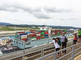 Joseph Chang A new Panamax ship moves through the new lock in Colon 
