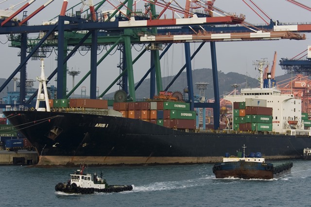 Busan container port in South Korea 23 Feb