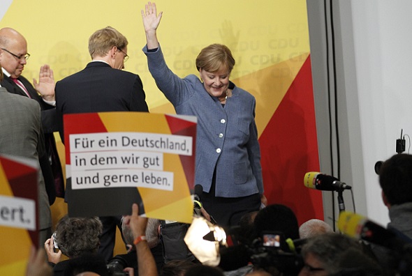 Merkel addresses supporters, 24 Sept 2017. Source - Simone Kuhlmey, Pacific Press via ZUMA Wire, REX, Shutterstock