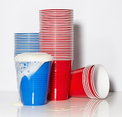 Polystyrene is used to make various plasticware including cups. 