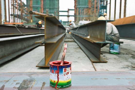 Paint can at a construction site