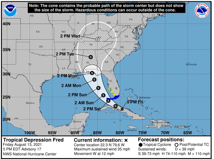 Fred remains a tropical depression as path shifts toward Florida ...