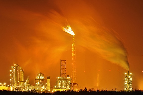 A chemical plant in Leipzig at night, Saxony, Germany 